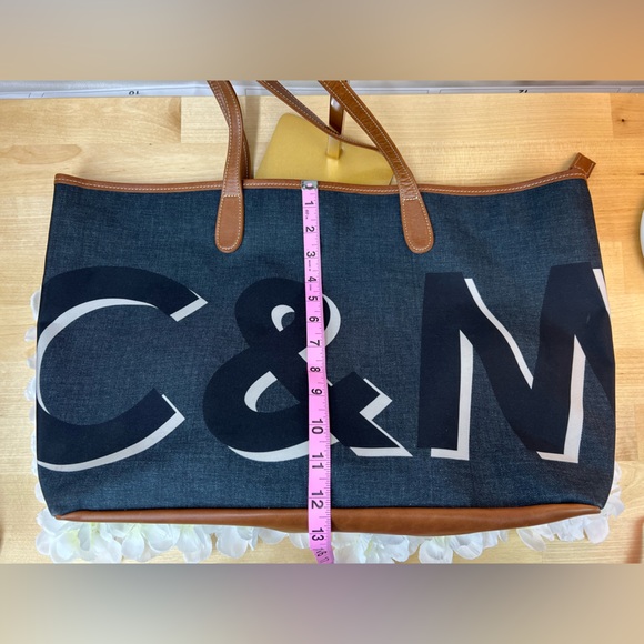 Barrington Large Navy Canvas Tote with Brown Leather Trim - Picture 10 of 12